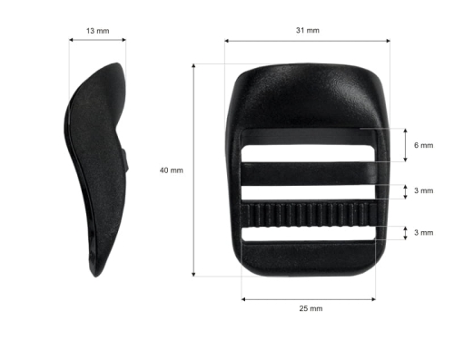 Regulator zaciskowy plastikowy - 25 mm - Wymiary