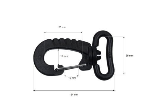 Karabińczyk obrotowy plastikowy - 25 mm - Wymiary