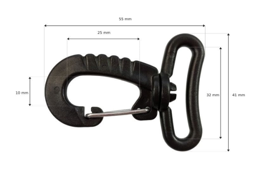 Karabińczyk obrotowy plastikowy - 32 mm - Wymiary