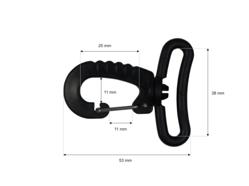 Karabińczyk obrotowy plastikowy - 38 mm - Wymiary