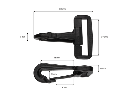 Karabińczyk plastikowy - 38 mm - Wymiary