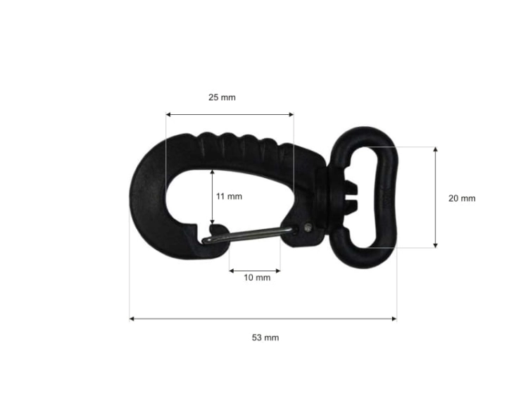 Karabińczyk obrotowy plastikowy - 20 mm - Wymiary