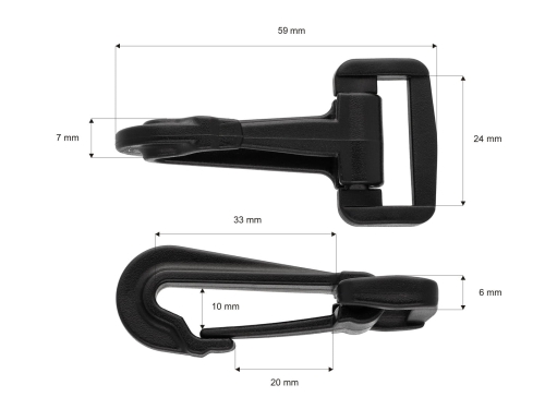 Karabińczyk plastikowy - 25 mm - Wymiary