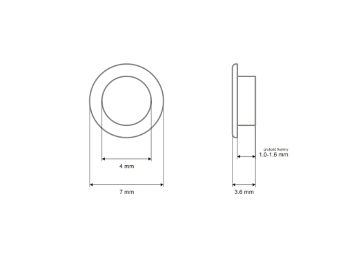 Oczka metalowe z podkładką - 4 x 7 x 3,6 mm - wymiary