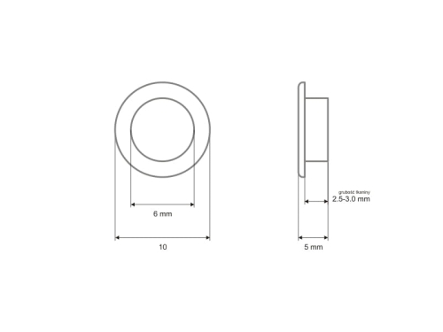 Oczka metalowe z podkładką - 6 x 10 x 5 mm - Stare złoto - wymiary
