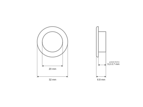 Oczka metalowe z podkładką - 20 x 32 x 6,8 mm - wymiary