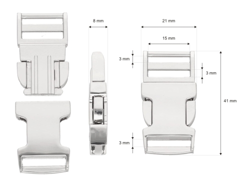 Klamra metalowa - 15 mm - Wymiary