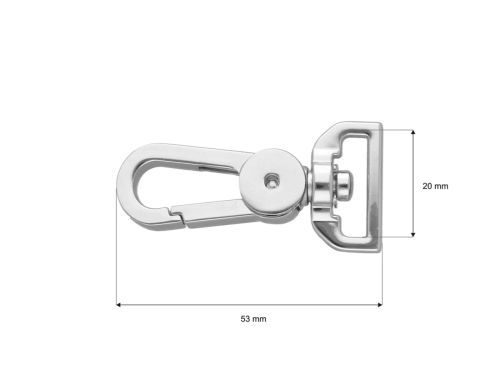 Karabińczyk metalowy wybłyszczany - 20 mm - Srebrny - Wymiary