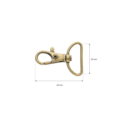 Karabińczyk metalowy 'Rybka' - 25 mm - Stare złoto