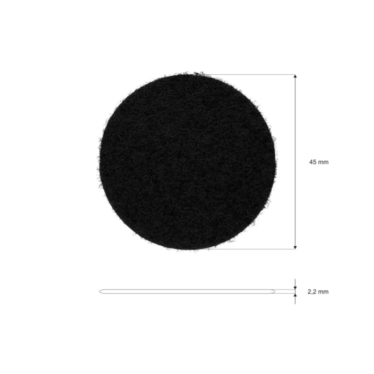 Rzep samoprzylepny kółka - 45 mm - Czarny - Pętelka - Wymiary