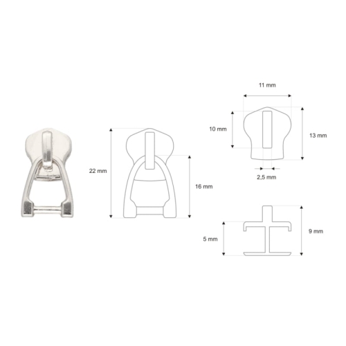 Suwak do zamka metalowego '5'- Bez przywieszki