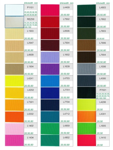 Guma tkana - Karta kolorów