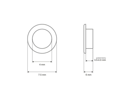Oczka metalowe z podkładką - 4 x 7,5 x 6 mm - Stare złoto - wymiary
