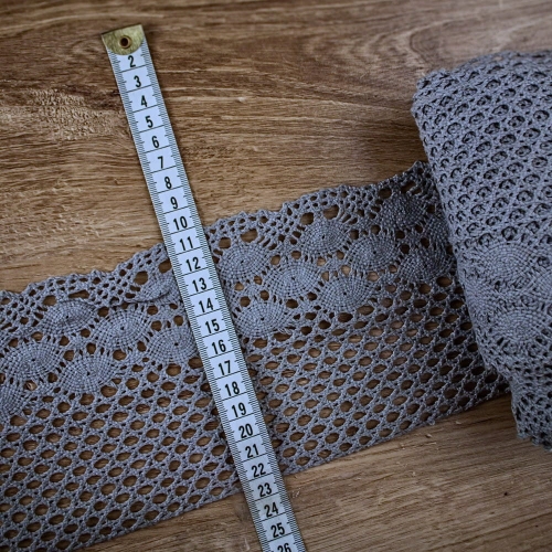 Koronka bawełniana - 13 cm - Szara