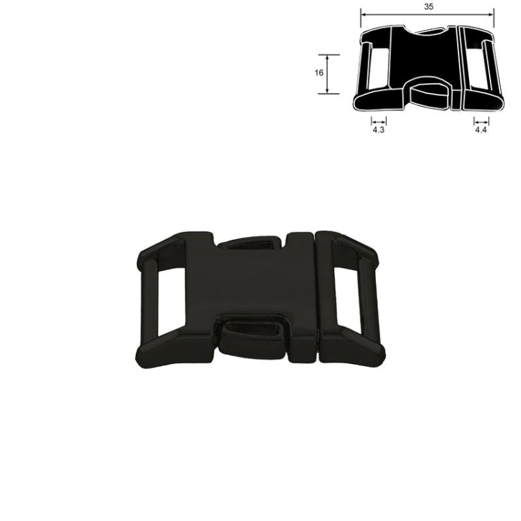 Klamra metalowa - 15 mm - Czarna zaokrąglona