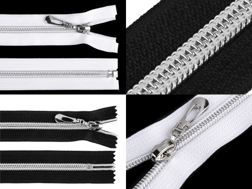 Zamki spiralne '7' - Srebrna żyłka (18cm - 80cm)