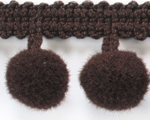 Taśma z pomponikami 18 mm ciemnobrązowa