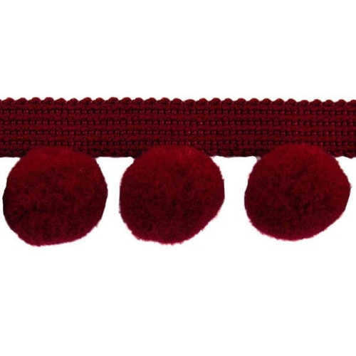 Taśma z pomponikami 35 mm bordowa