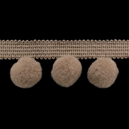 Taśma z pomponikami 35 mm ciemnobeżowa