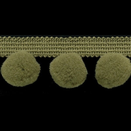 Taśma z pomponikami 35 mm oliwkowa