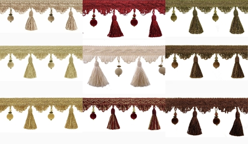 Taśma z chwościkami i koralikami 80 mm - 10 kolorów