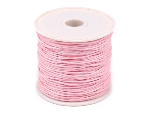 Sznurek bawełniany woskowany - 1 mm - Jasny różowy