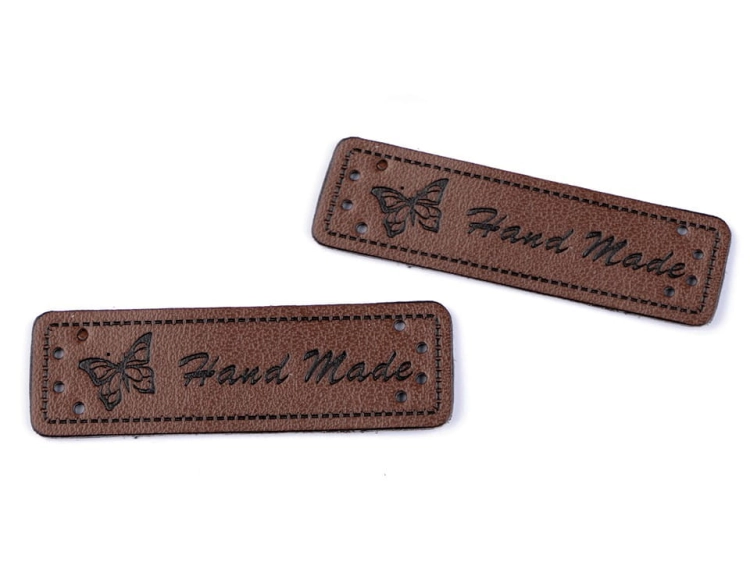 Etykieta metka z eko-skóry Hand Made - Ciemny brązowy