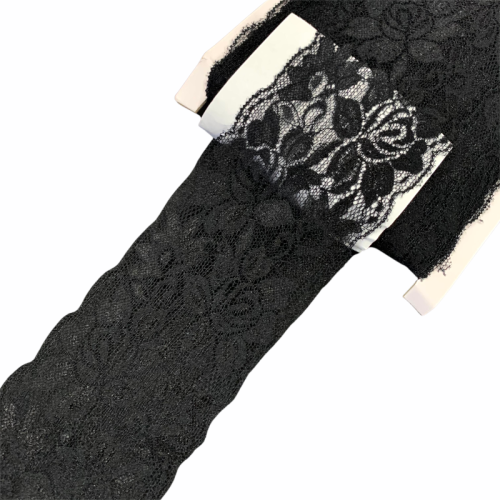 Koronka elastyczna - 8 cm - Czarna