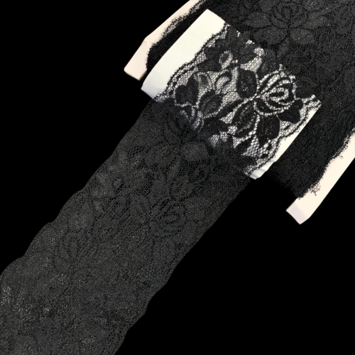 Koronka elastyczna - 8 cm - Czarna