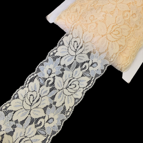 Koronka elastyczna - 8 cm - Kremowa