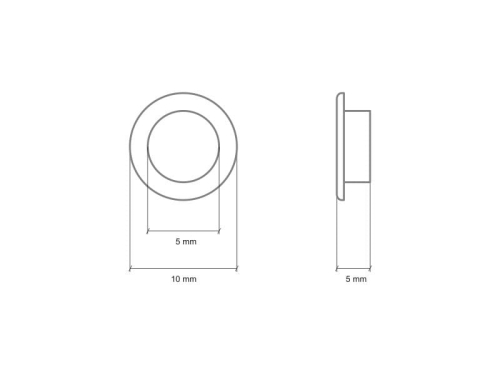 Oczka metalowe z podkładką - 5 x 10 x 5 mm - wymiary