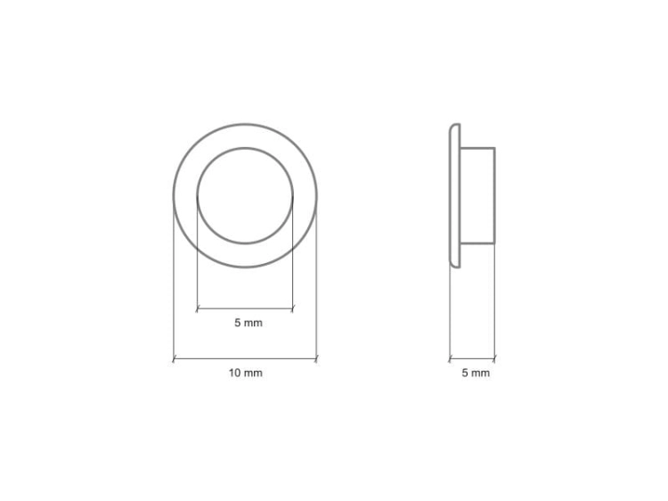 Oczka metalowe z podkładką - 5 x 10 x 5 mm - wymiary