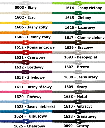 Sznurek bawełniany - 5 mm - Karta kolorów