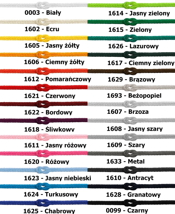 Sznurek bawełniany - 5 mm - Karta kolorów