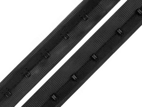 Haftki na taśmie poliestrowej - 25 mm - Czarny