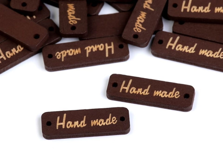 Etykieta metka drewniana "Hand Made" - Brązowy
