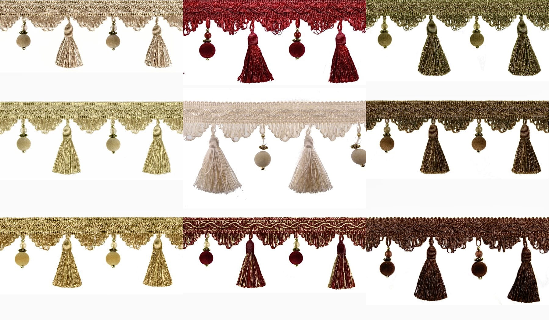 Taśma z chwościkami i koralikami 80 mm - 10 kolorów